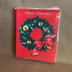 Vintage Christmas Cards / Unopened Unused / Red w/Wreath